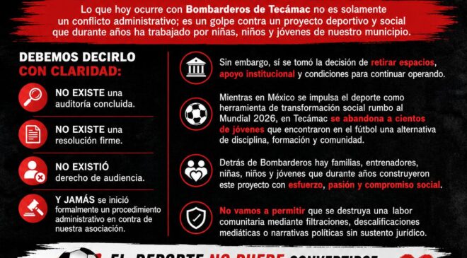 Responde Bombarderos FC al Ayuntamiento de Tecámac: “El deporte no Puede Convertirse en Rehén de Intereses Políticos”