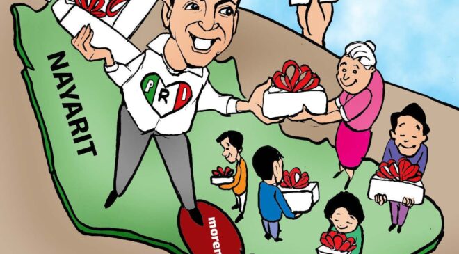 Cartón del Día Nayarit/ Héctor Santana de Corazón Tricolor con Tarjeta Roja  Por Carman